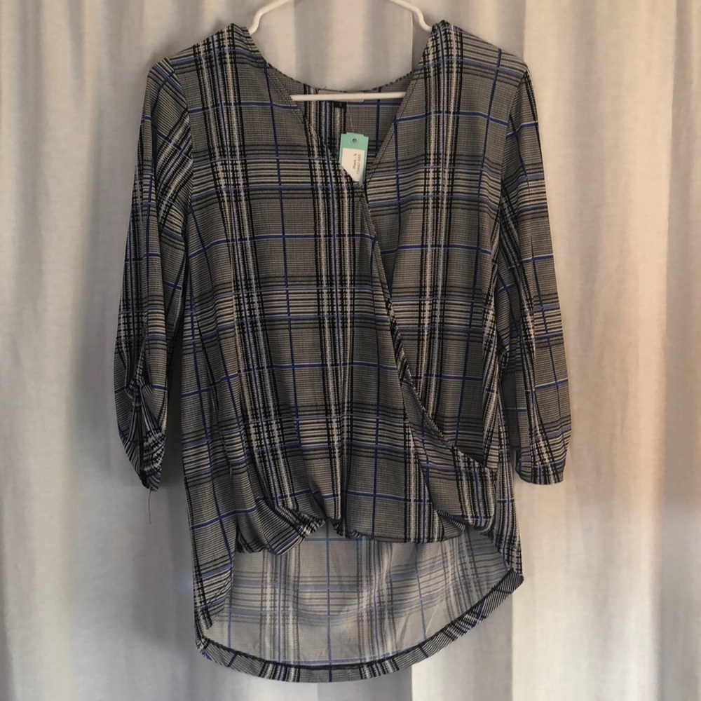 Patterned black and blue blouse